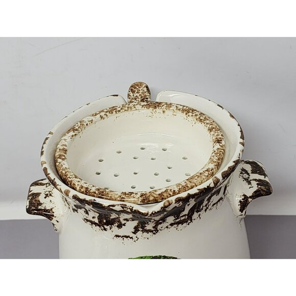 Vintage Ceramic Grease Jar With Strainer And‎ Lid Horse Decal Kitchen Decor - Picture 9 of 12